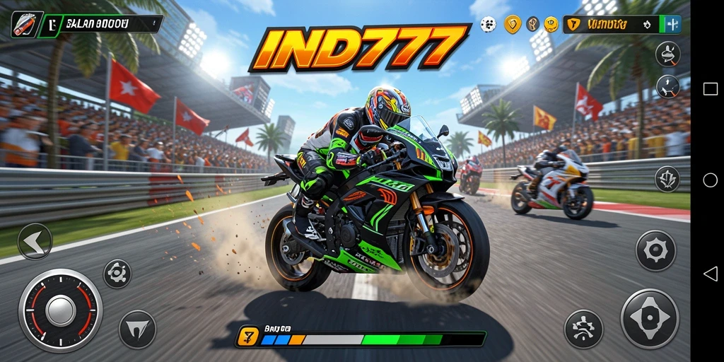Tampilan gameplay balapan motor yang seru di IND777.