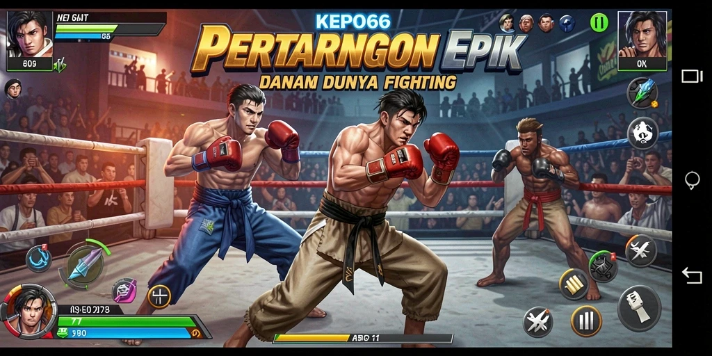 Tampilan gameplay menegangkan dalam pertempuran <strong>KEPO66</strong> di arena yang epik.