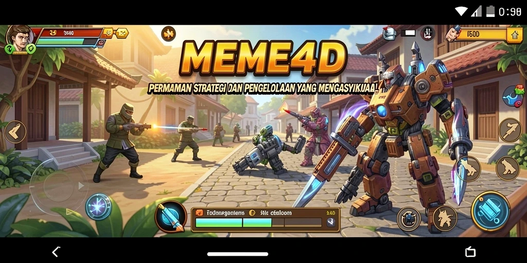 Tampilan menarik gameplay <strong>MEME4D</strong> dengan pertempuran strategis dan pembangunan kerajaan.