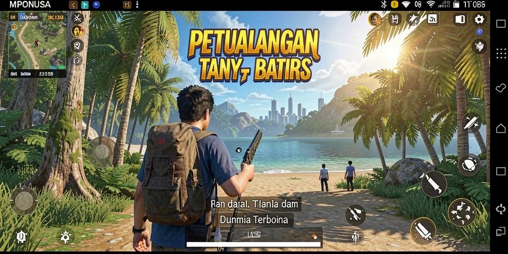 Screenshot menunjukkan pemain menjelajahi dunia luas MPONUSA dengan grafis menawan.
