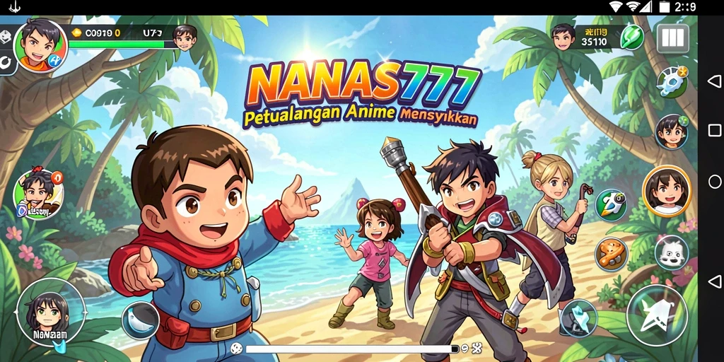 Tampilan gameplay NANAS777 yang menarik dengan karakter anime ikonik.