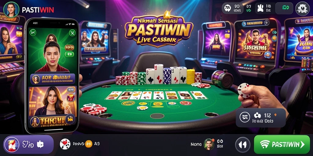 Screenshot PASTIWIN menampilkan dealer profesional dalam permainan Live Casino.