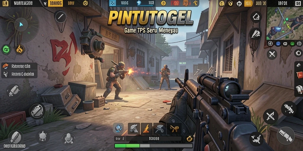 Screenshot PINTUTOGEL menampilkan aksi tembak-menembak yang seru dan menegangkan.
