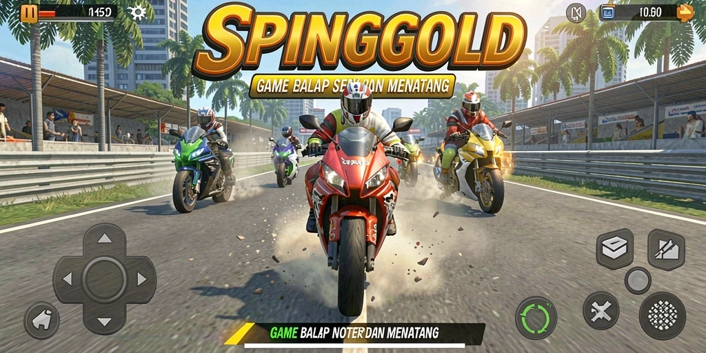 Tampilan gameplay balap motor yang mendebarkan di SPINGOLD.
