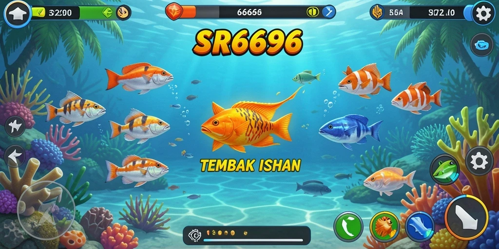 Tampilan gameplay SR6666 yang menarik dengan berbagai ikan warna-warni.